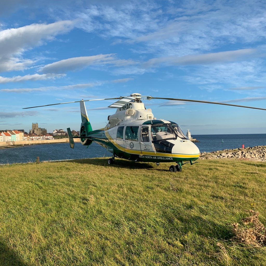 great north air ambulance service helicopter gnhac aircraft in hartlepool at seaside