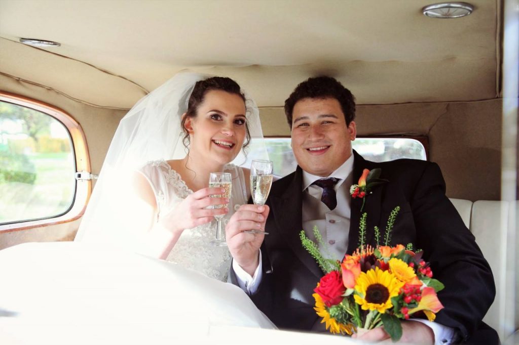 Cornshed wedding couple giving in celebration