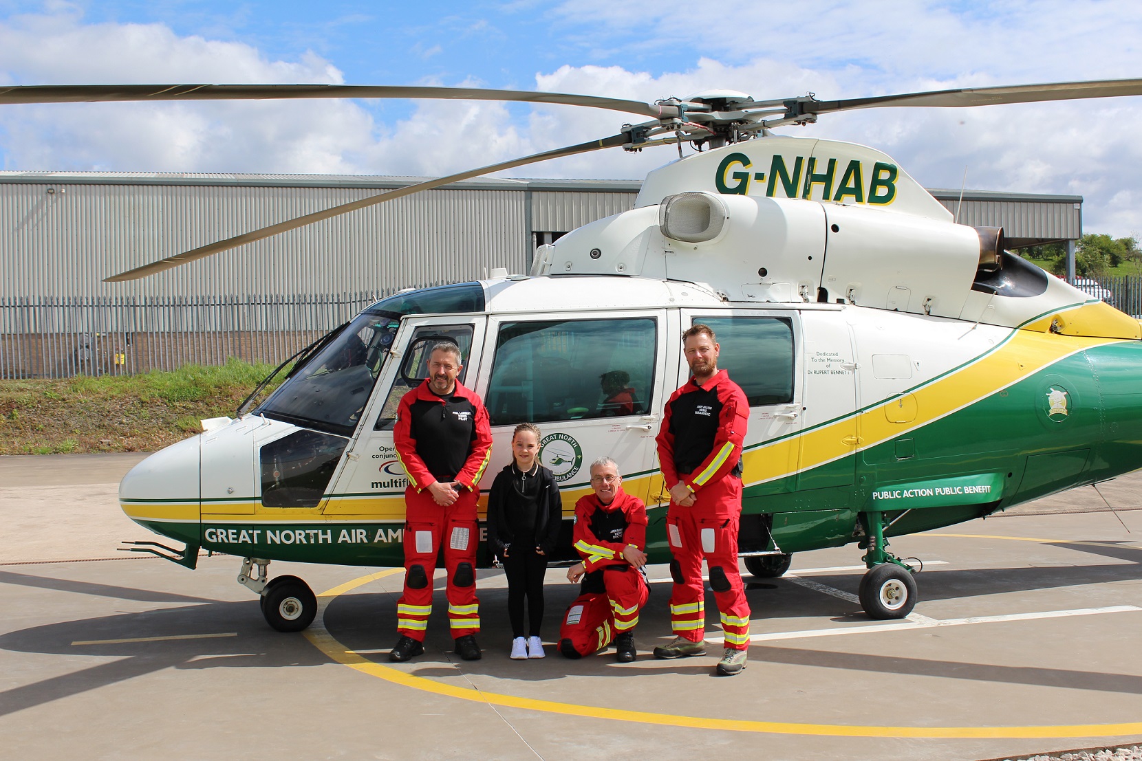 Pilot Phil Lambert, Alannah Maher, Dr Andy Barrington and paramedic Andy Dalton