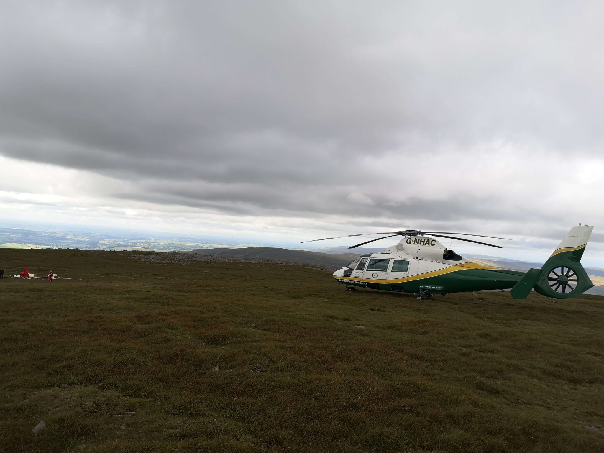 The Great North Air Ambulance Service at the scene of a glider crash at Cross Fell, Cumbria