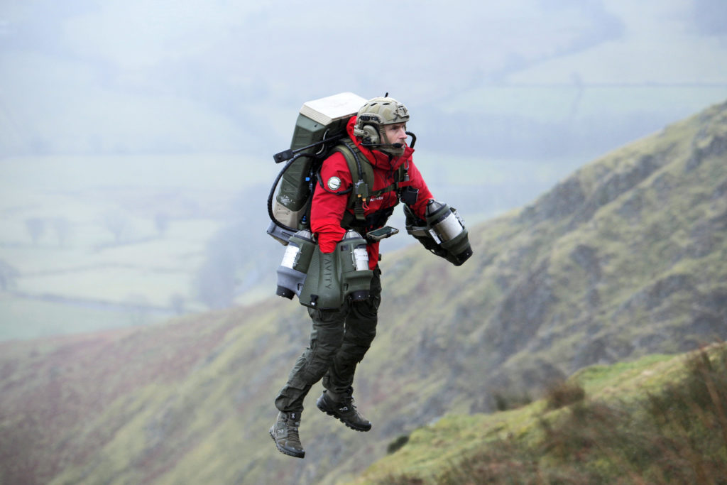 Jet suit inventor Richard Browning flying in the Lake District