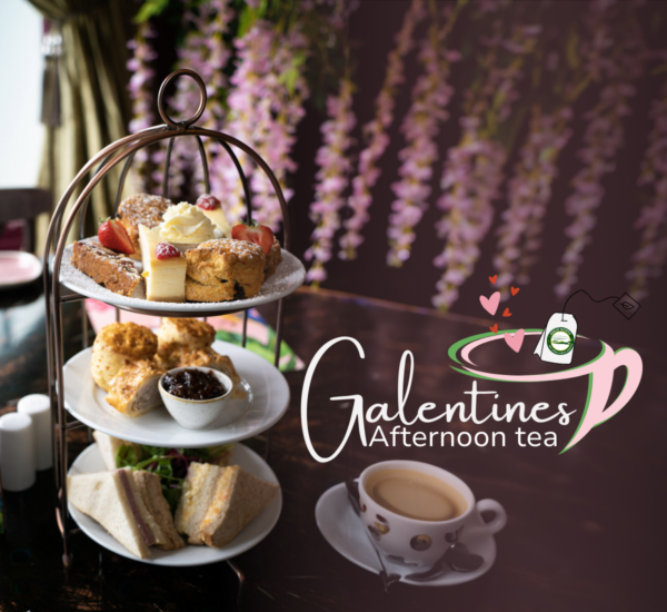 Afternoon Tea & sandwiches next to the Galentine's Logo